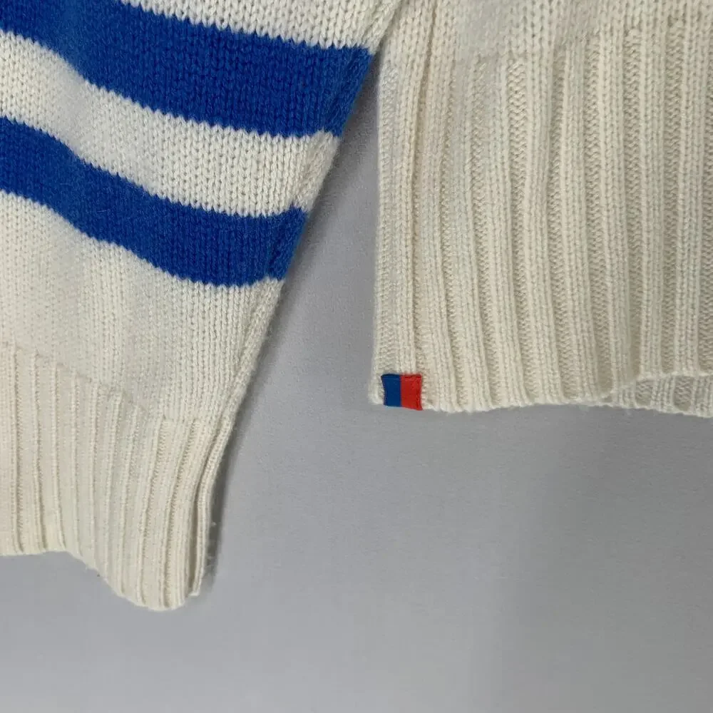 KULE Cream and Blue Striped Cashmere-blend Turtleneck Sweater. Sz L - Picture 14 of 16